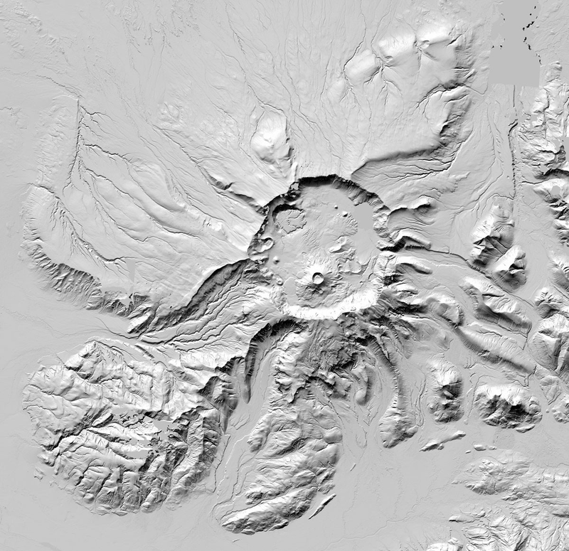 Mount Aniakchak, a volcanic caldera located in Alaska’s Aleutian Range.